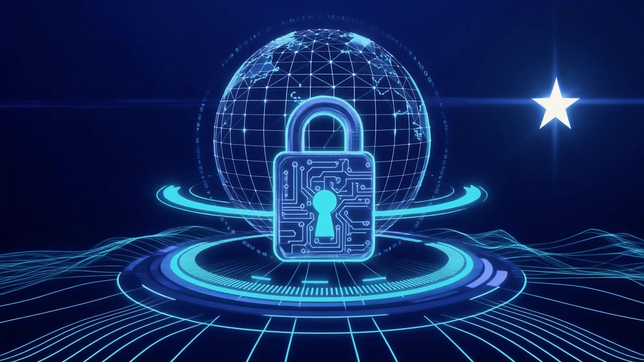 Digital Security Concept with Glowing Padlock and Global Network