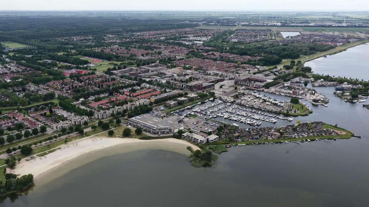 Zeewolde, port, harbor and village overview. Aeiral drone view. Flevoland, The Netherlands.