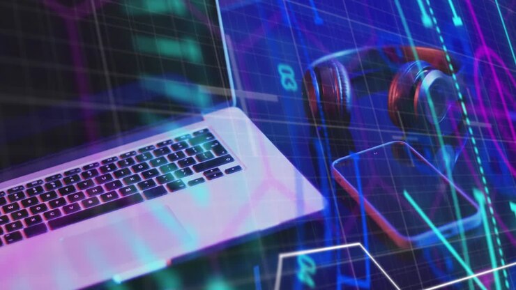 Animation of screens with data processing over laptop