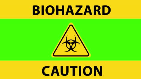 advertencia amarilla de riesgo biológico con signo de riesgo biológico en triángulo y texto de precaución en verde para clave de croma