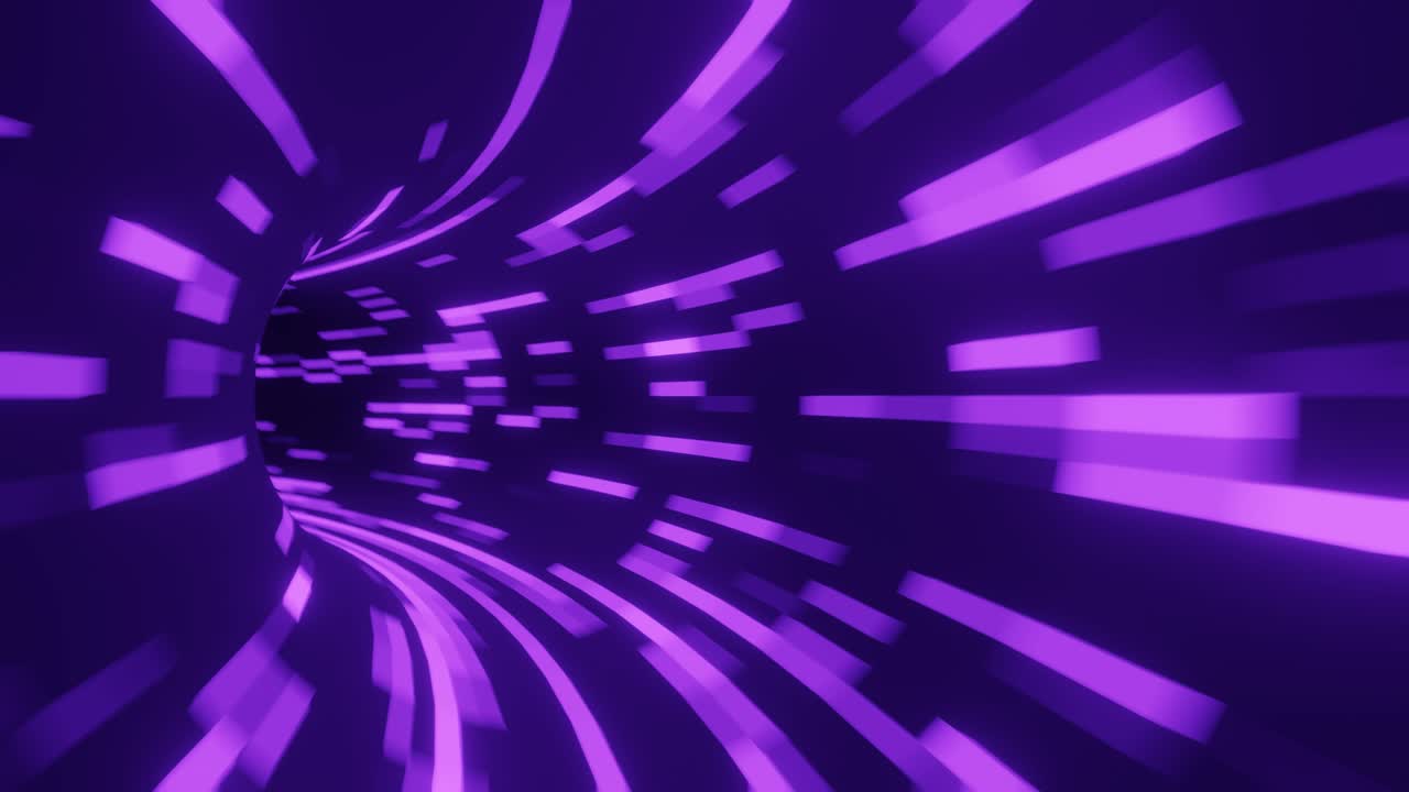Violet neon light traces in fast movement inside a tunnel. Seamless looping motion graphic animated background