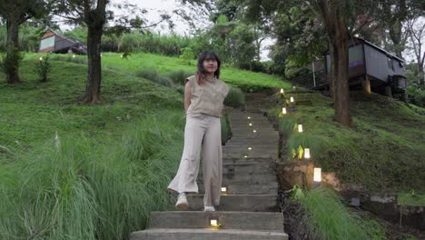 fresh air retreat, idyllic environment, young attractive woman, solitude
