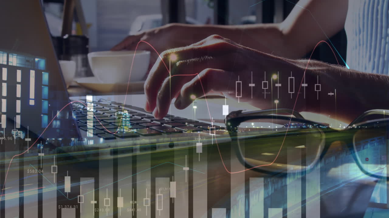 animazione delle statistiche e dell'elaborazione dei dati sulle donne che usano il portatile