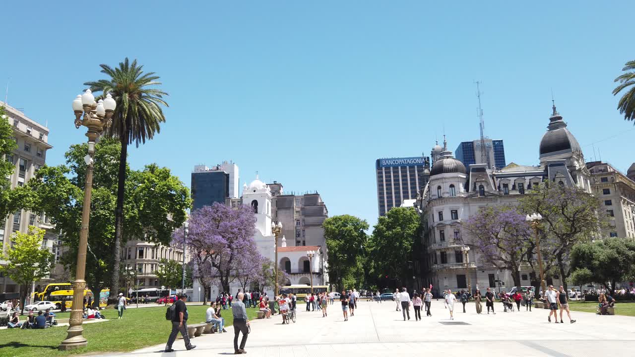 Panning at Plaza de Mayo central travel landmark of buenos aires city argentina at summer daylight