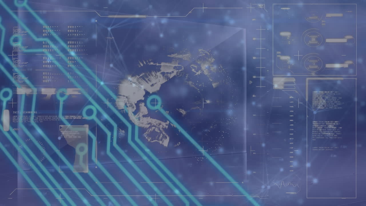 지구 위의 회로판의 애니메이션과 데이터 처리, 회색