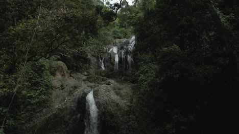 Amazing-aerial-view-of-sun-and-cloud-cover-of-an-amazing-cascading-Argyle-waterfall-on-the-tropical-island-of-Tobago