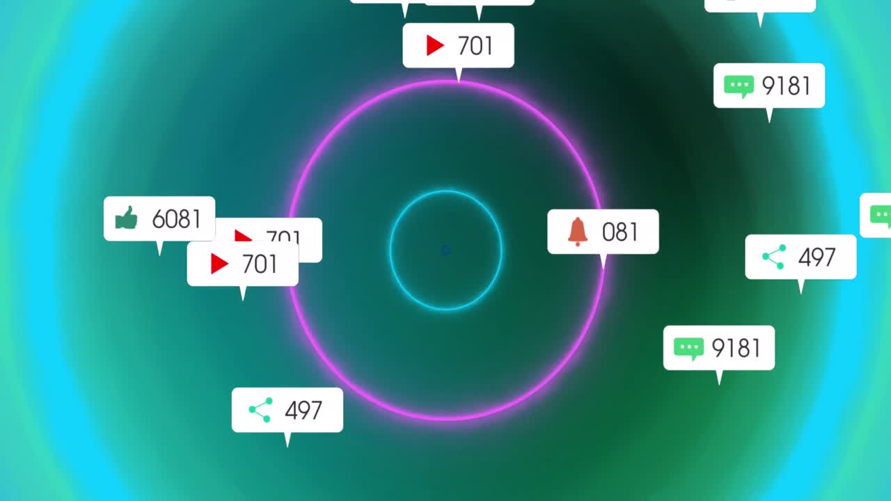 블랙 배경 위의 미디어 아이콘과 모양의 애니메이션