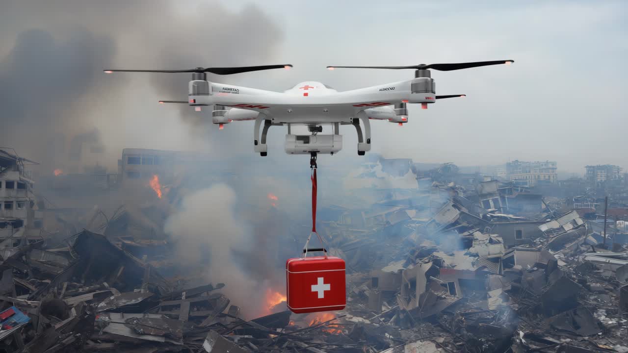 Drone Delivering Medical Aid to Disaster Area