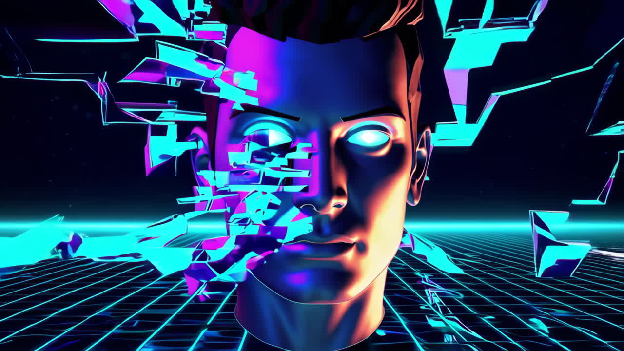 Neon Cyberpunk Glitch Head
