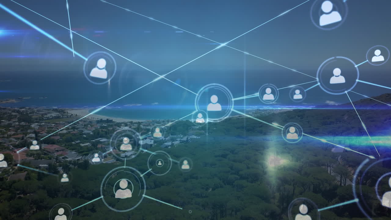 iconos de perfil y una vista de la ciudad