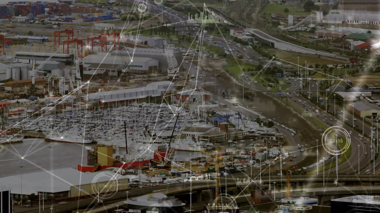 animación de la red de conexiones sobre el paisaje urbano