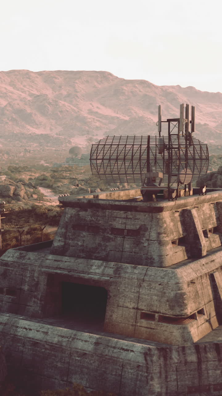 avanzada militar futurista en un paisaje desértico