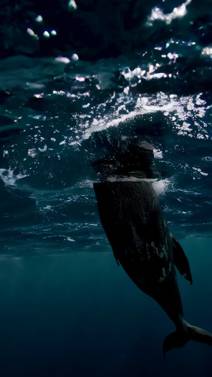 Ocean Waves and Dolphin Underwater