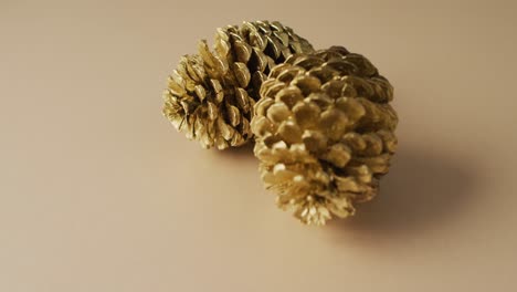 Video-of-pine-cones-lying-on-beige-surface