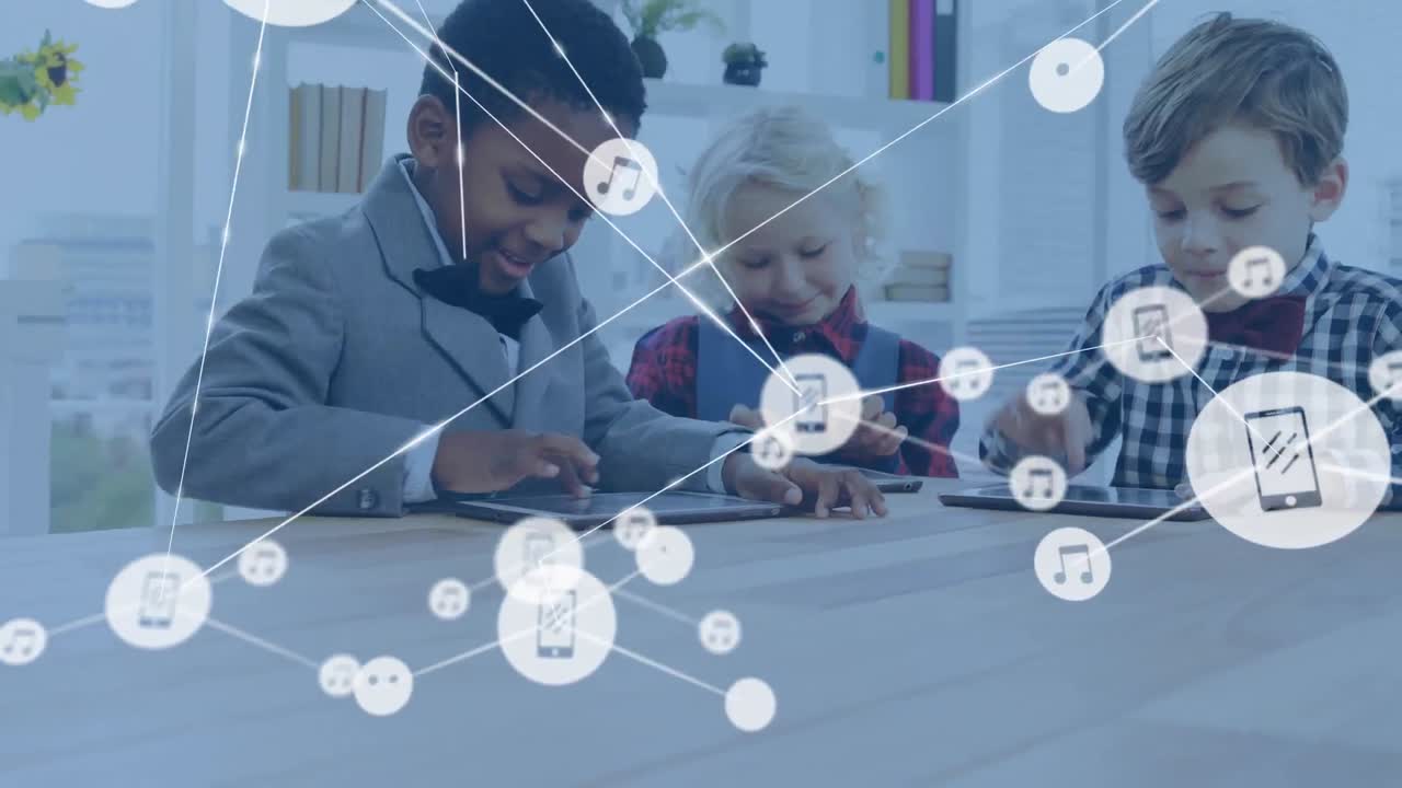 사무실에서 다양한 비즈니스 아이들 간의 연결 네트워크의 활성화