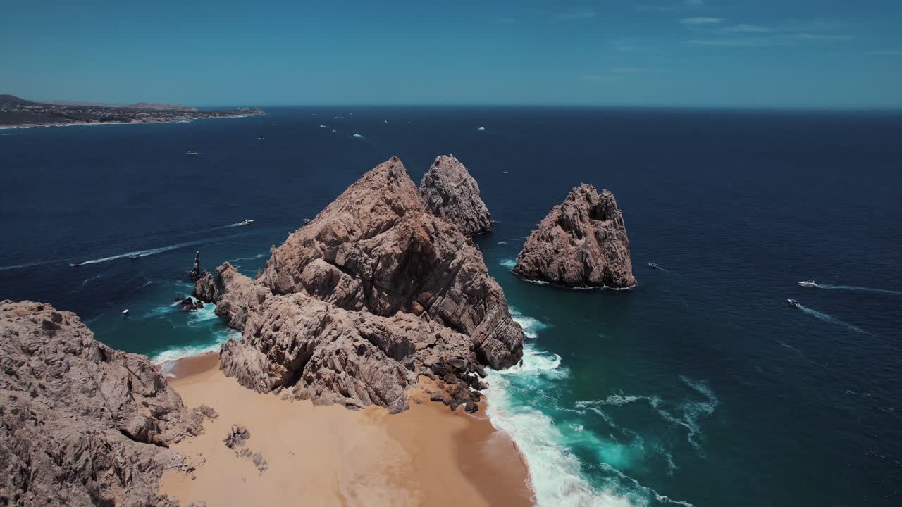 Drone footage showcasing the famous Land’s End coastal landmark in Cabo San Lucas