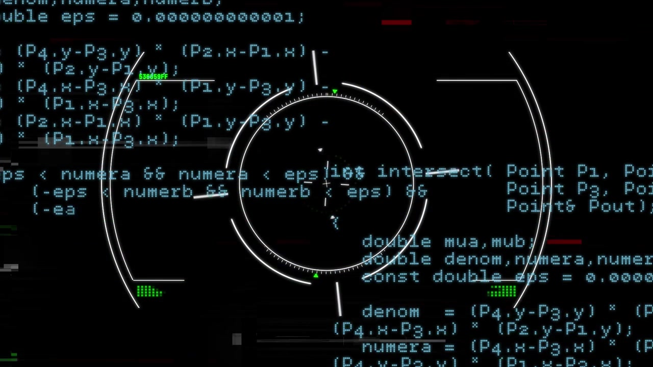 Animation of viewfinder and data processing on black background