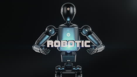 visualization of hightech humanoid robot showing popping up robotic inscription in digital visualization of hightech humanoid robot showing popping up robotic inscription in digital cyberspace creative and futuristic artificial intelligence technology concept visual effects animation