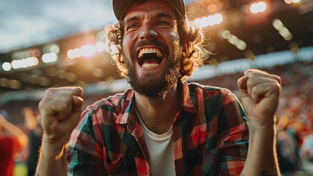 Excited Man Cheering at a Sports Event