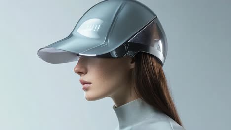 woman wearing futuristic headwear