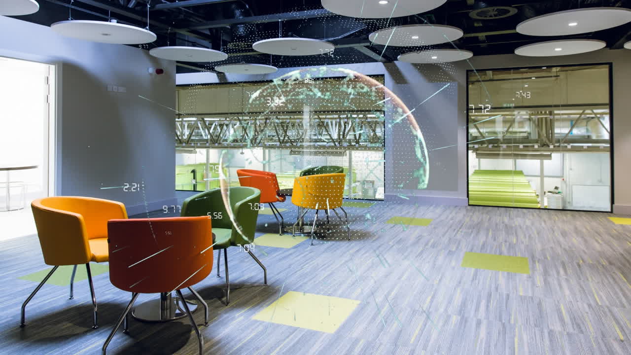 빈 코워킹 스페이스에 대한 연결 네트워크와 함께 지구의 애니메이션