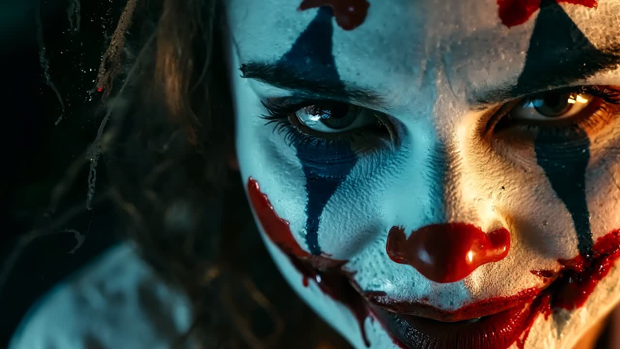 A woman with a clown face painted like a clown