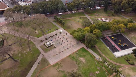 Aerial view of ninjas practicing martial arts in park