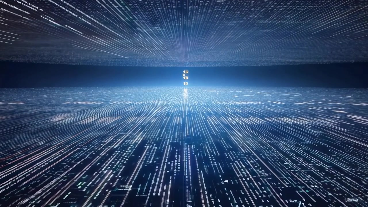 Abstract Digital Data Stream With Binary Code Flowing Through Cyberspace