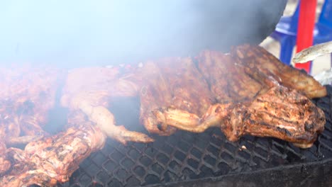 Barbecue,-grilled-chicken-in-the-beach-of-Belize,-Caye-Caulker