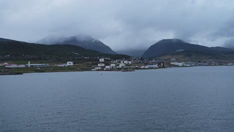 ushuaia in patagonia in argentina, view of mountains and landscape scenery from beagle channel in patagonian city in south america