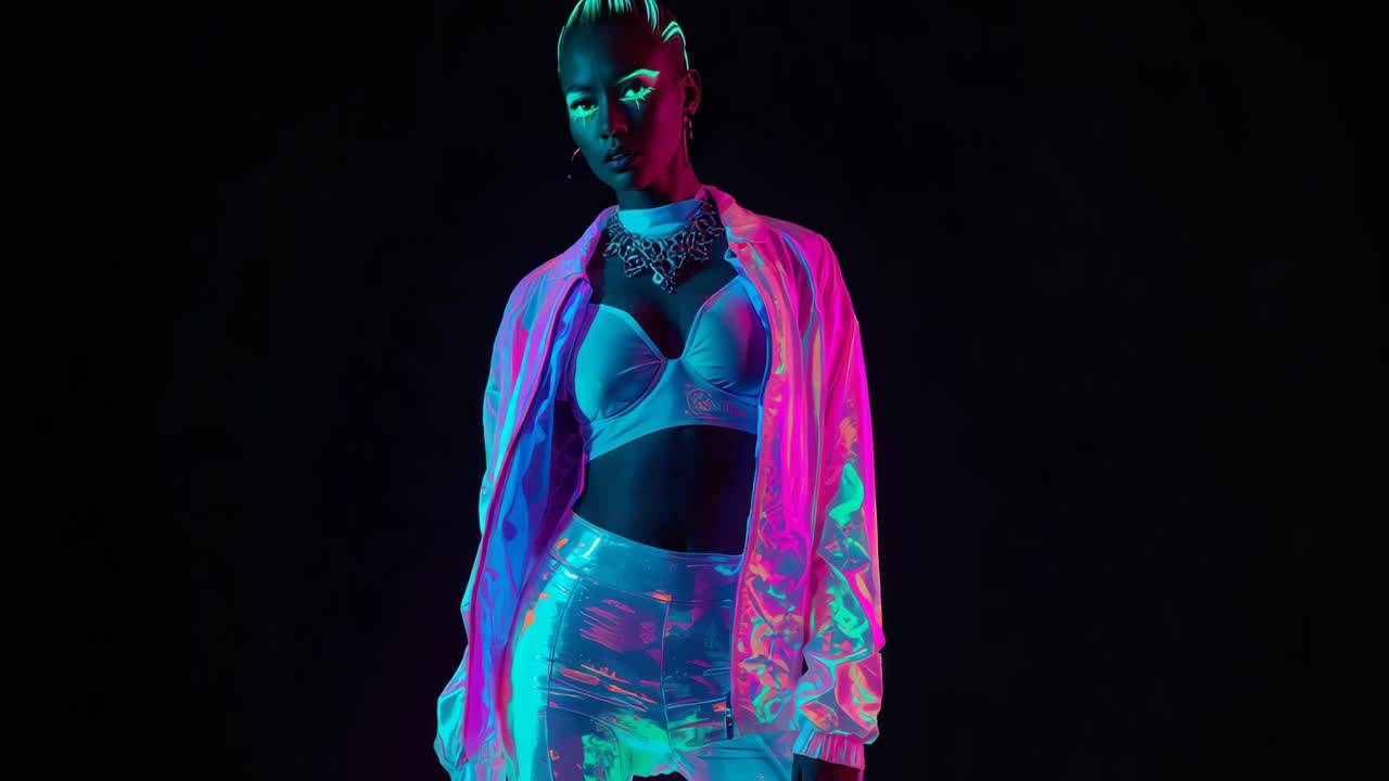 Neon Fashion Portrait of a Stylish Woman