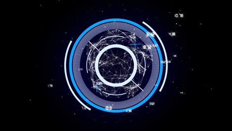 animación de la forma 3d de escaneo de alcance circular con datos flotando en negro