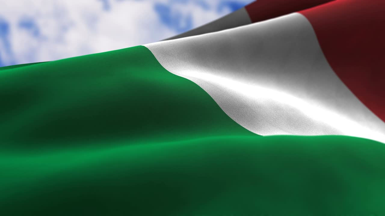 Bandiera italiana che sventola al vento con una texture del tessuto altamente dettagliata. Video stock 4K in loop continuo