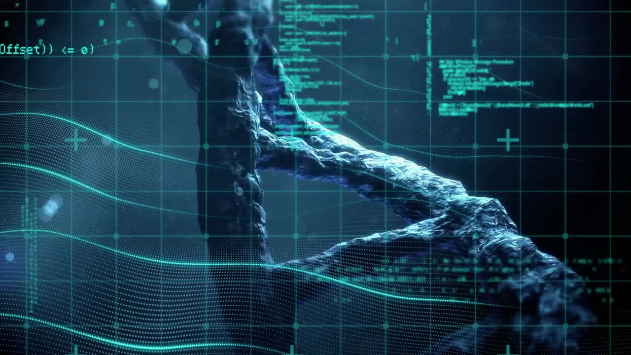 과학 데이터, dna 스트랜드 및 바이너리 코딩을 애니메이션으로 처리합니다.