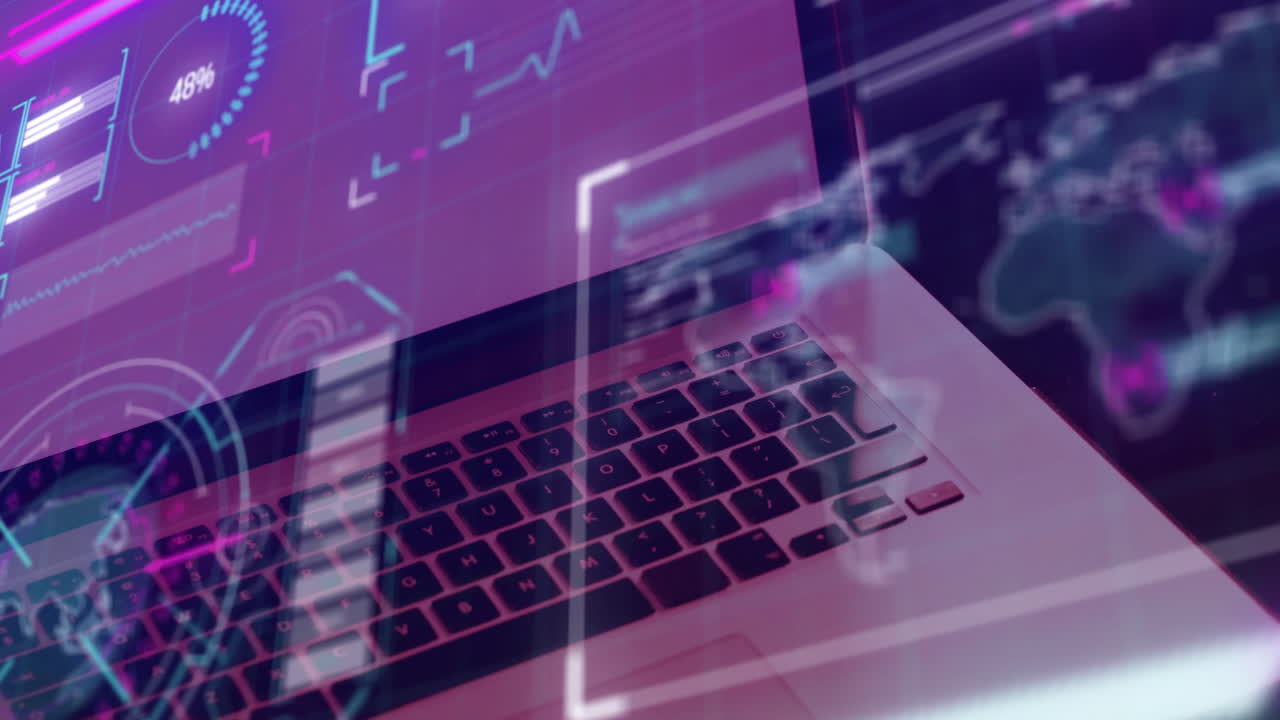 animación de pantallas con procesamiento de datos a través de computadora portátil