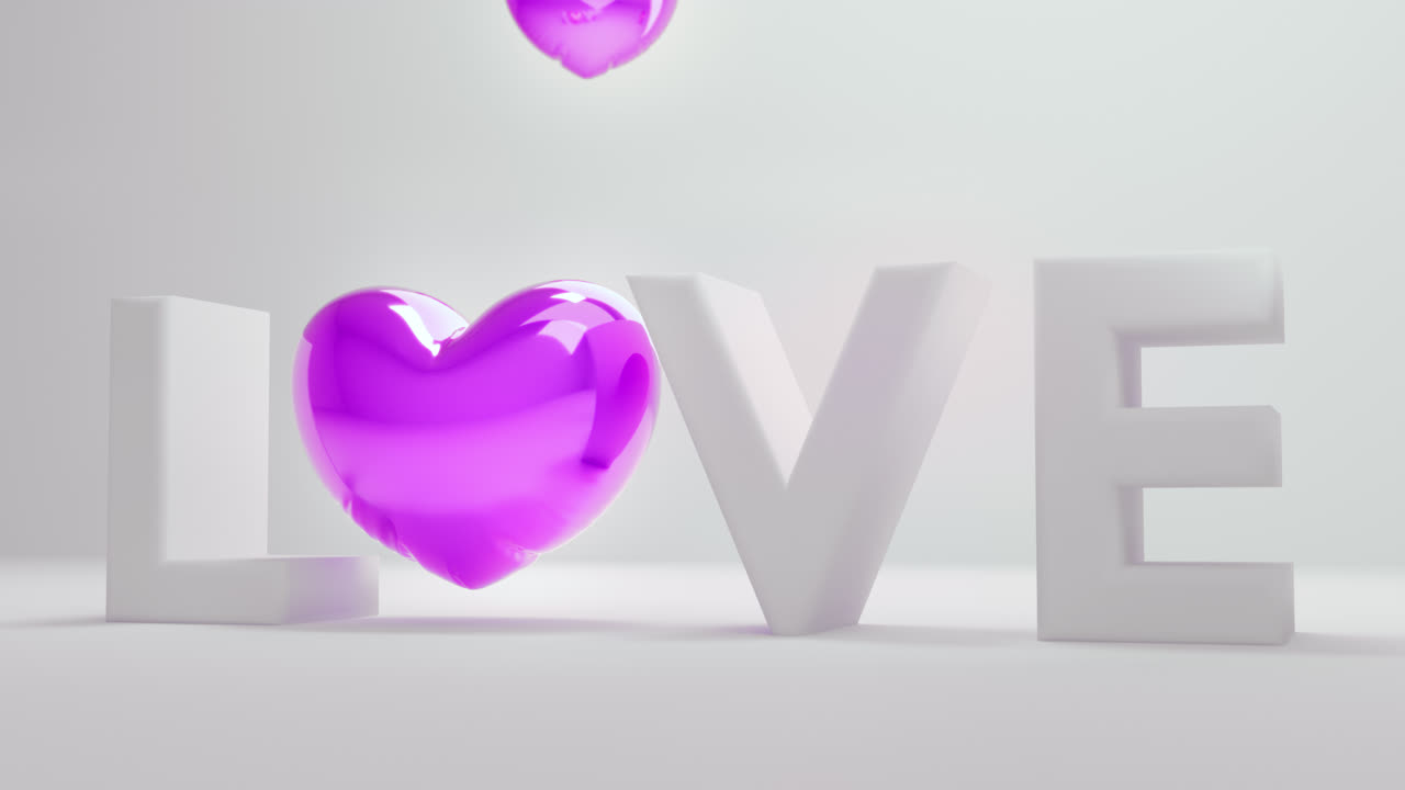 White love letters sign with the violet heart instead of "O" letter