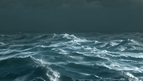 cinemagraph of sea with waves moving in slow motion and dark stormy sky