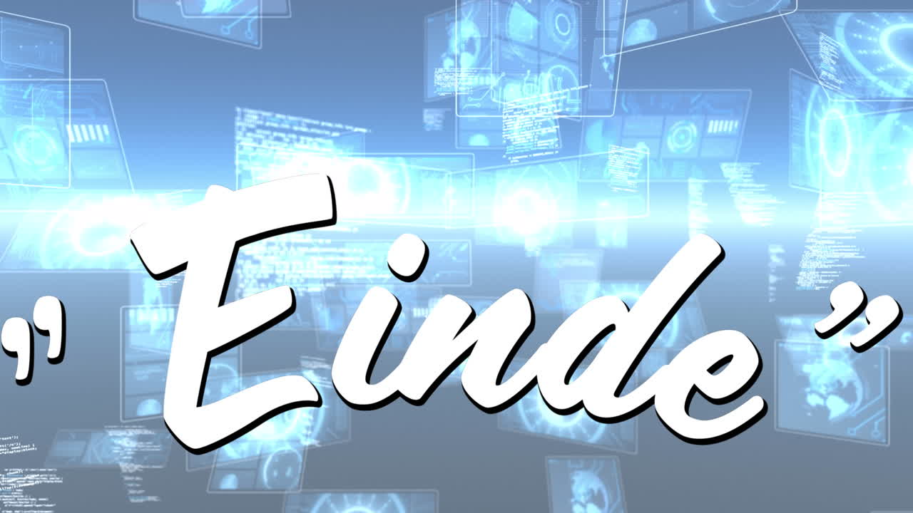 여러 개의 둥근 스캐너와 파란색 배경의 데이터 처리에 대한 최종 텍스트