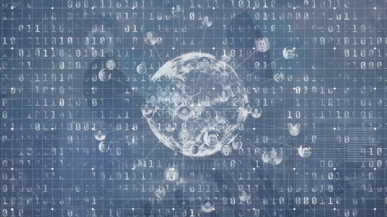 Animation of data processing over globe with people icons