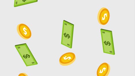 caída de billetes y monedas moneda dólar