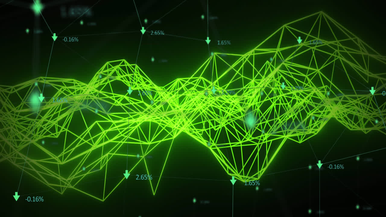 Animation of data processing and shapes on black background