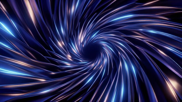 Abstract 3D Animation of Rotating Metallic Blue and Gold Spiral Tunnel