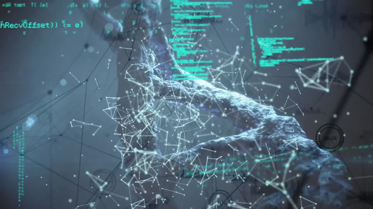 Animation of data processing over 3d dna strand spinning