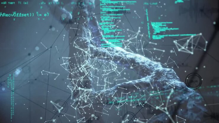 Animation of data processing over 3d dna strand spinning