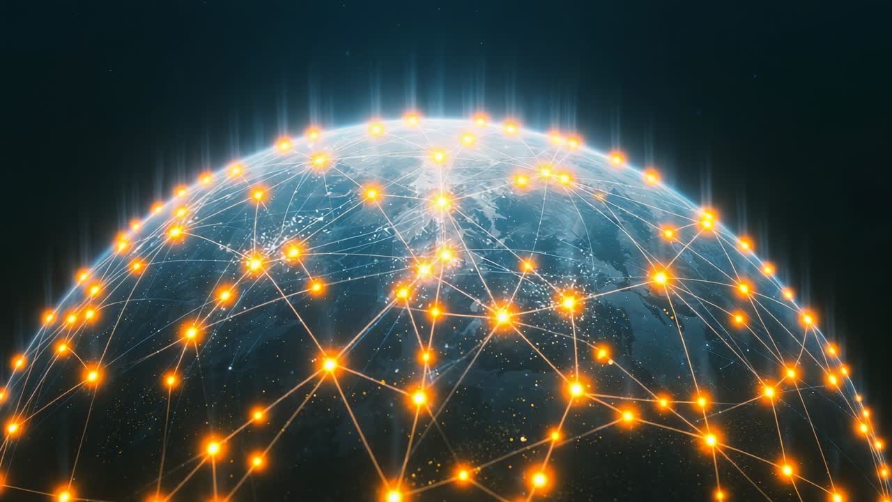 Activating CGI Earth network in space glowing nodes and lines forming to illustrate global network