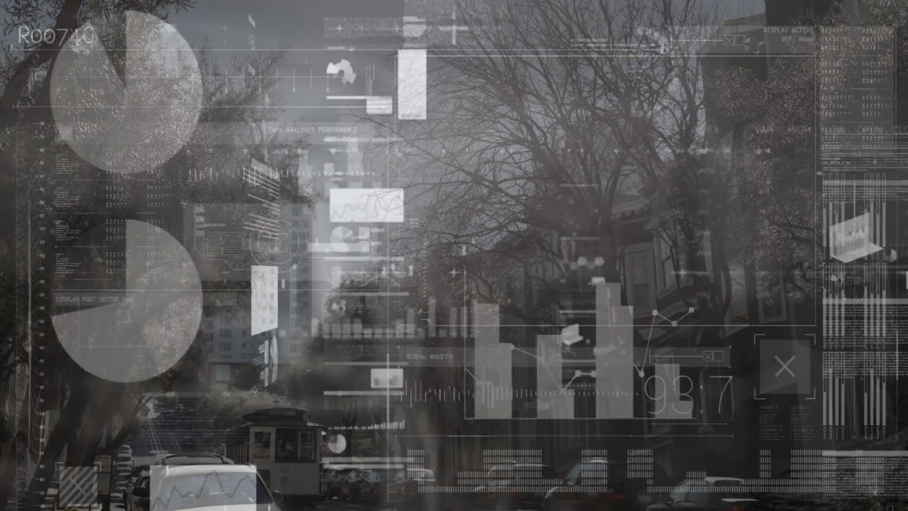 도시 교통에 대한 데이터 처리와의 인터페이스의 애니메이션