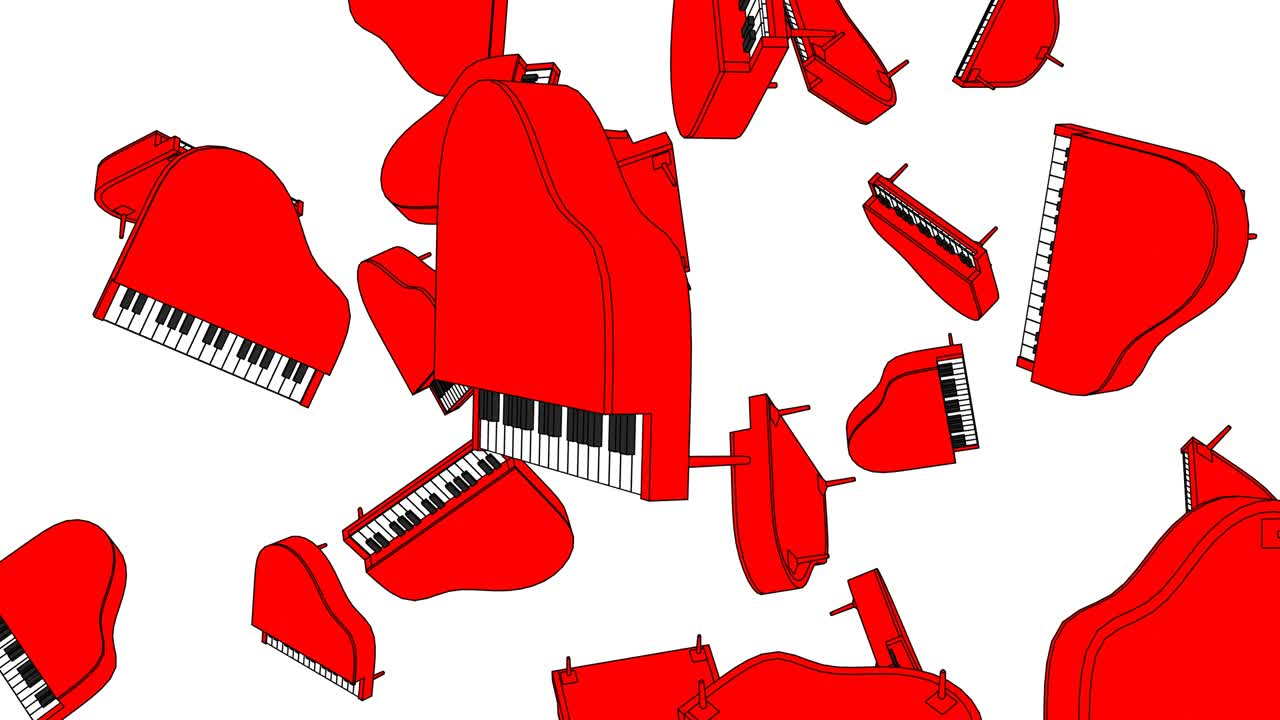 색 바탕에 많은 빨간 피아노가 있습니다.