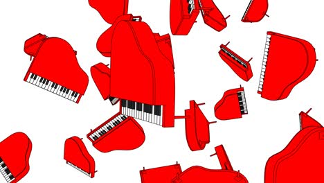 muchos pianos rojos sobre un fondo blanco.