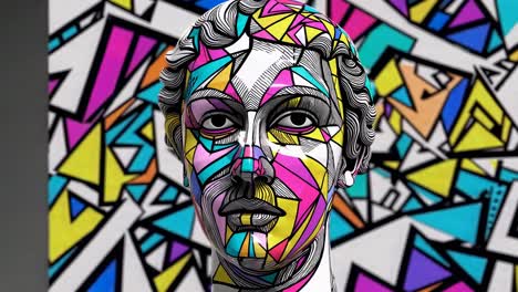 colorful abstract face sculpture