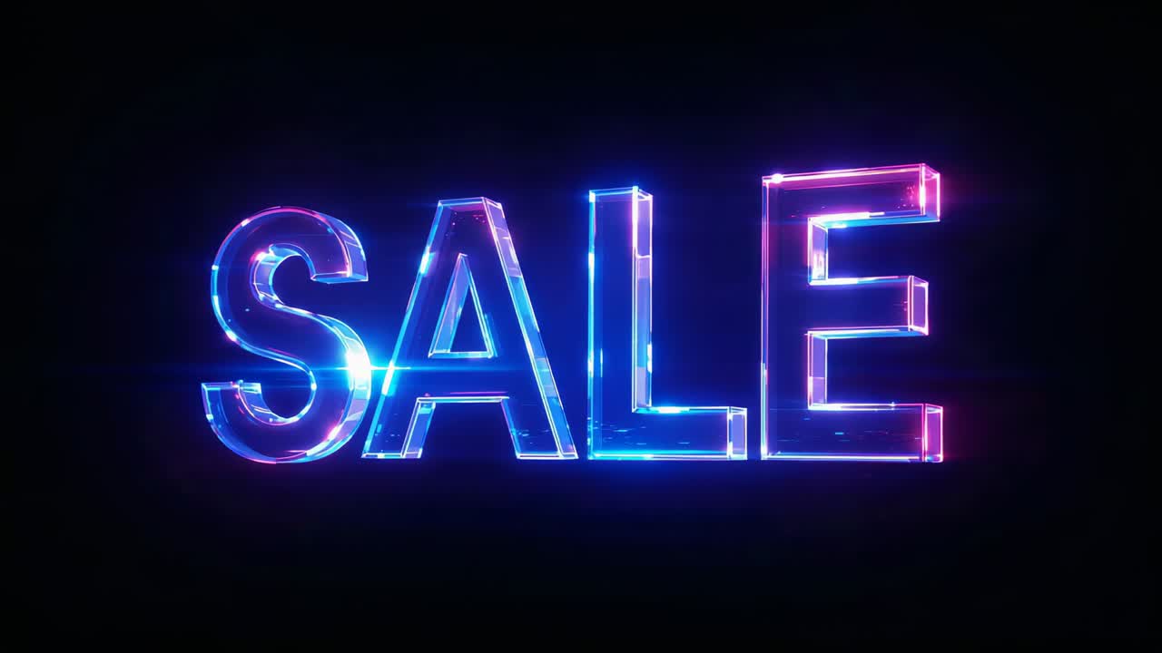Animating 3D SALE after playback in studio, pulsing neon rims and glints drawing interest